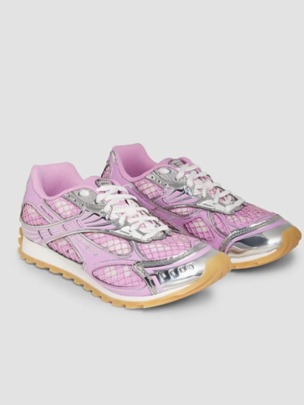 Bottega Veneta Pink & Silver Mesh Sneakers EU 43 Unisex